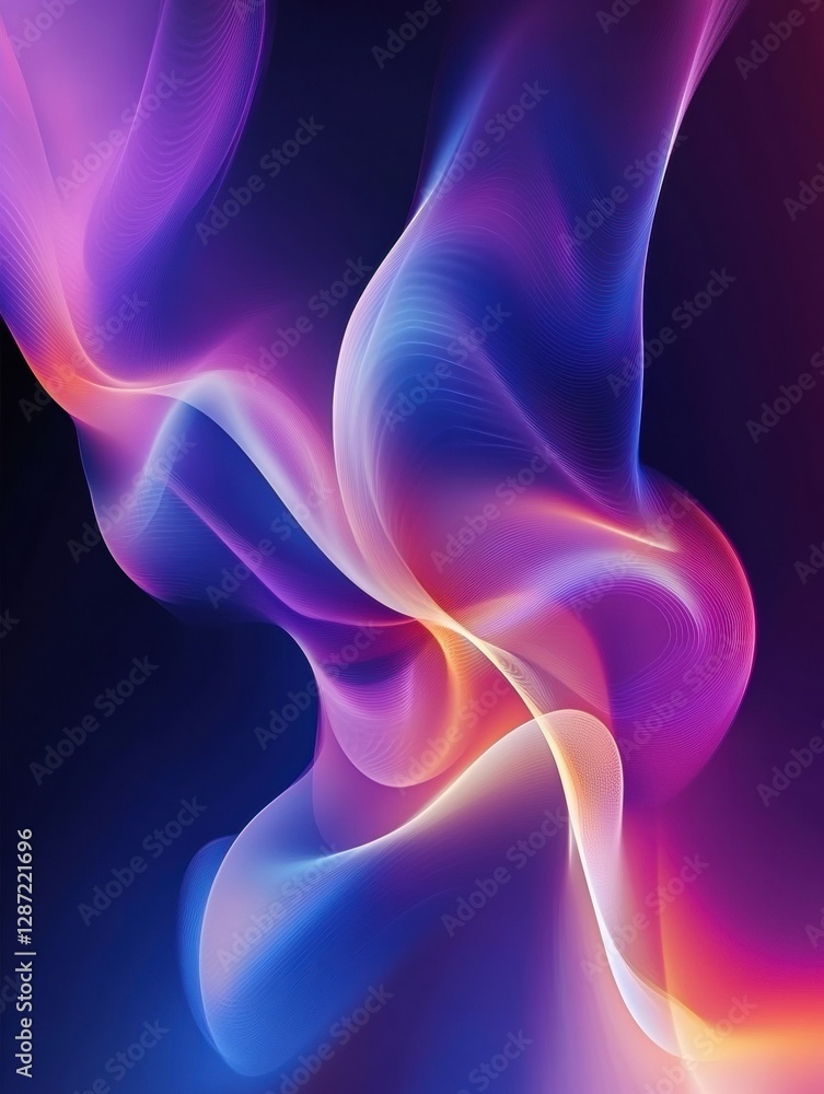 Poster Colorful abstract wave patterns create a mesmerizing visual effect in a deep blue background. Generative AI