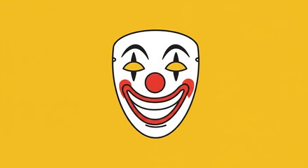 Obraz premium Colorful clown mask on yellow background for cheerful celebrations and festive events