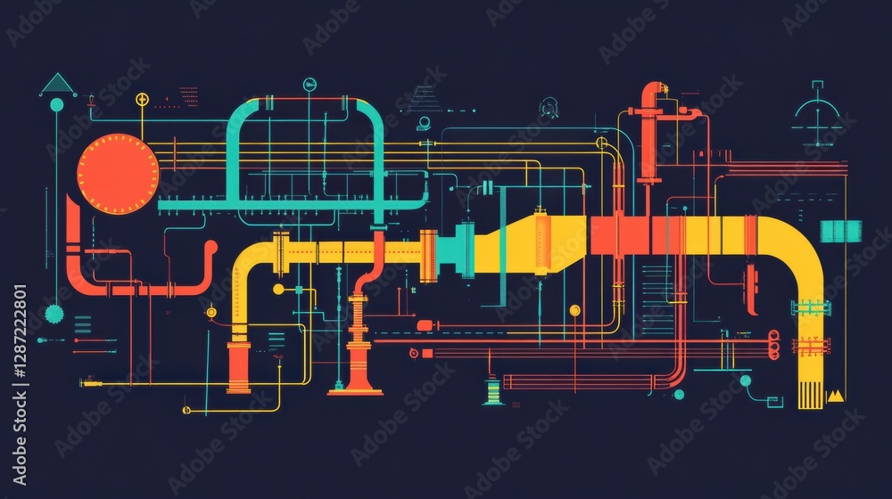 Poster Visual representation of gas pipelines flow highlighting connections and efficiencies in energy distribution networks. Generative AI