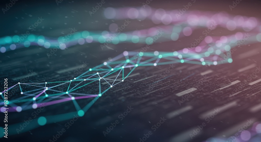 Poster futuristic digital network: abstract polygonal connections and data flow