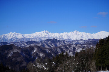冬の小川村から眺めた北アルプス