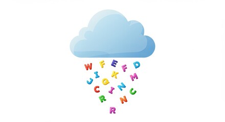 Obraz premium Cloud with colorful alphabet letters falling from sky