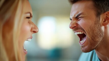 Fototapeta premium Young couple engages in heated disagreement in cozy home setting