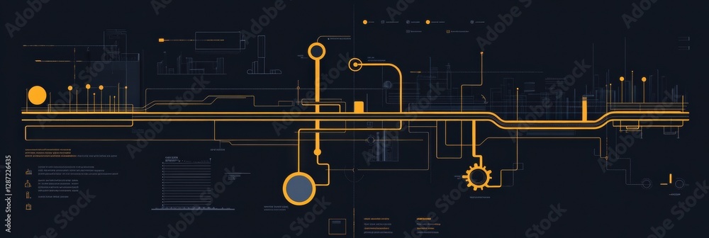 Poster Minimalist infographic depicting gas pipeline flow and infrastructure design in an industrial context. Generative AI