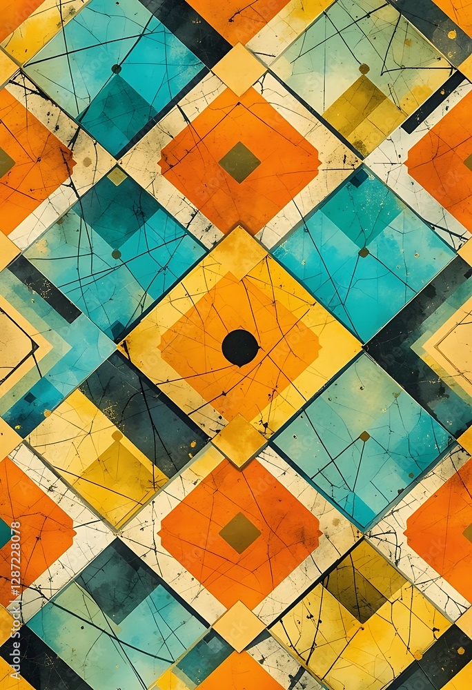 Poster a colorful mosaic pattern of geometric shapes and lines