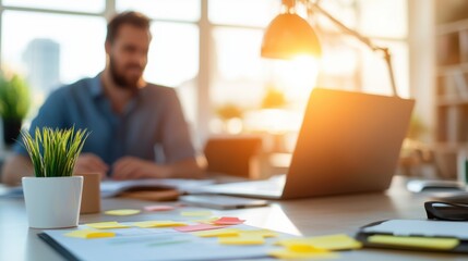 Collaborative brainstorming session in a modern office setting