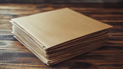 A Stack Of Brown Envelopes Sitting On A Wooden Table