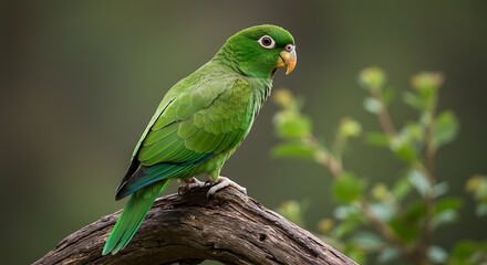 Fototapeta premium Green Parrot on Branch - Symbol of Nature - For educational wildlife content.