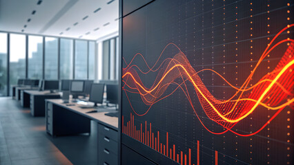 dinamic red and orange waveforms displayed on a data screen