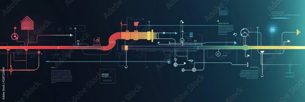 Aufkleber Infographic illustrating gas pipeline flow and connections across various locations and systems. Generative AI