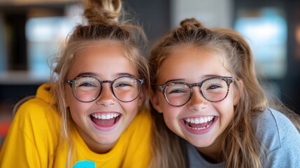Teen girls sharing laughter and joy in a cozy cafe setting