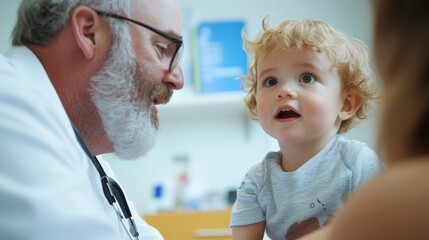 Obraz premium Doctor conducts a wellness check for a curious toddler in clinic