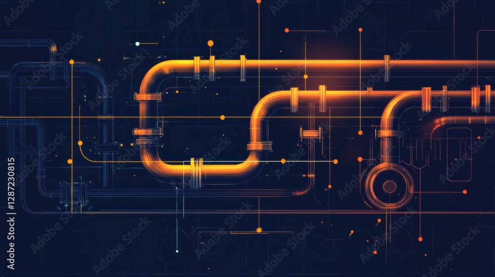 Poster Minimalist infographic showcasing gas pipeline infrastructure and flow dynamics in modern energy systems. Generative AI