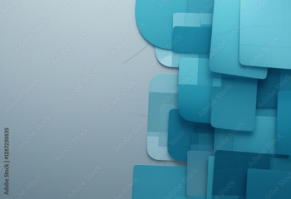 Poster abstract design of overlapping blue squares and rounded rectangles