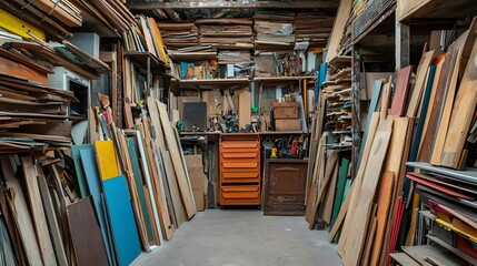 Woodworking Workshop Storage: Lumber and Materials for Carpentry Projects and Creative Crafts