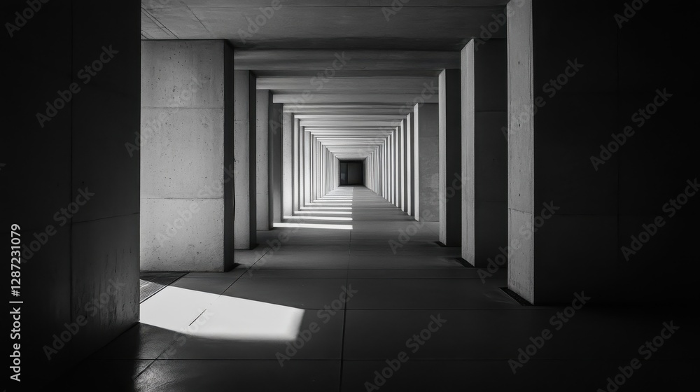 Poster a concrete architecture corridor presents depth perspective with shadow play