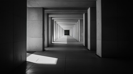 A Concrete Architecture Corridor Presents Depth Perspective With Shadow Play
