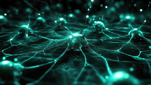 Neural Network, Science, Cells, Biotechnology, Bright, Dark Background, Medical, High Magnification