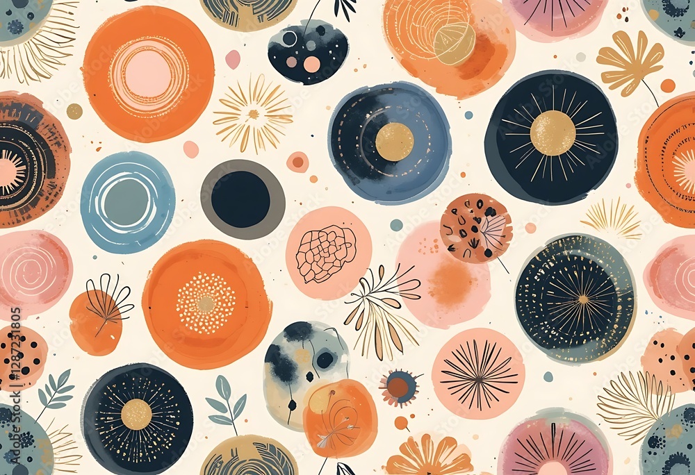 Poster abstract modern design of colorful circles and dots on white background