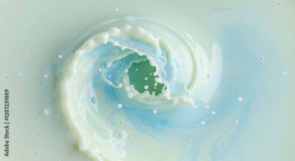 Poster abstract swirl of blue and green liquid with splash effects in dynamic motion