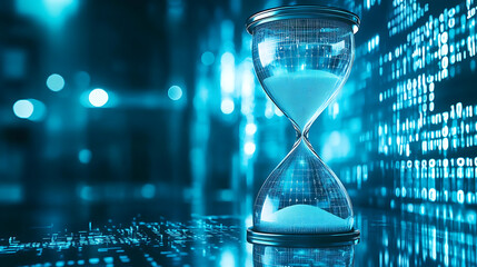 Blue Hourglass and Binary Code Background