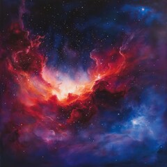 Fototapeta premium Cosmic Nebula Canvas Art, Red, Blue, Stars, Galaxy, Space, Night, Painting, Decor