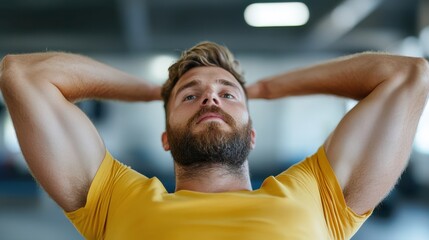 Muscular athlete performs sit-ups in a modern gym setting