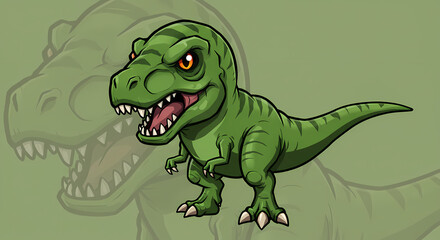 Cute Cartoon Tyrannosaurus Rex with Angry Expression