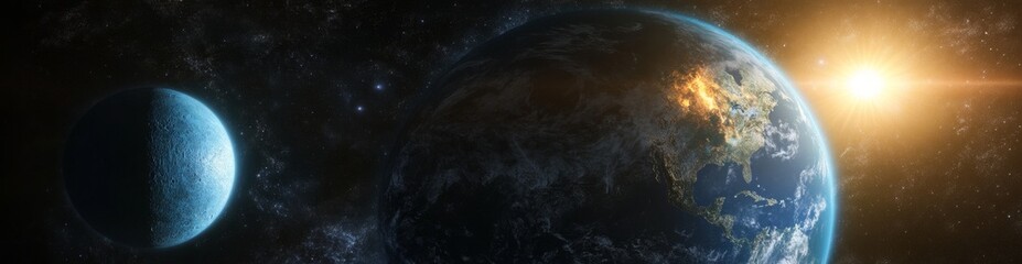 Earthrise, Space, Planet, Sun, Moon, Background, Galaxy, Cinematic