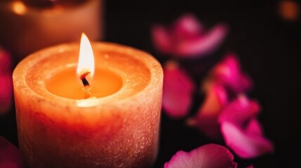 Romantic candlelight with rose petals