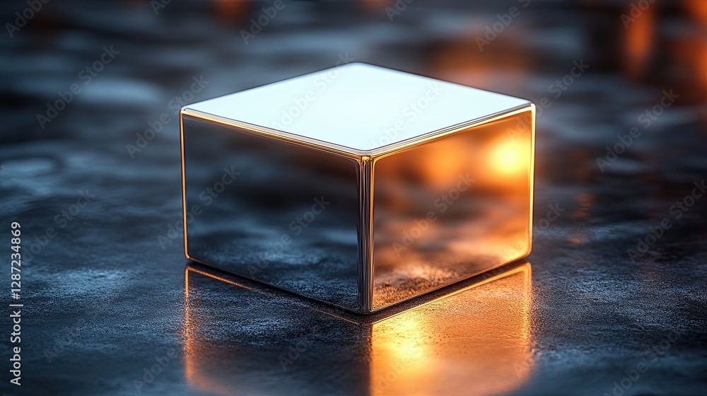Aufkleber shiny reflective cube resting on a rough surface