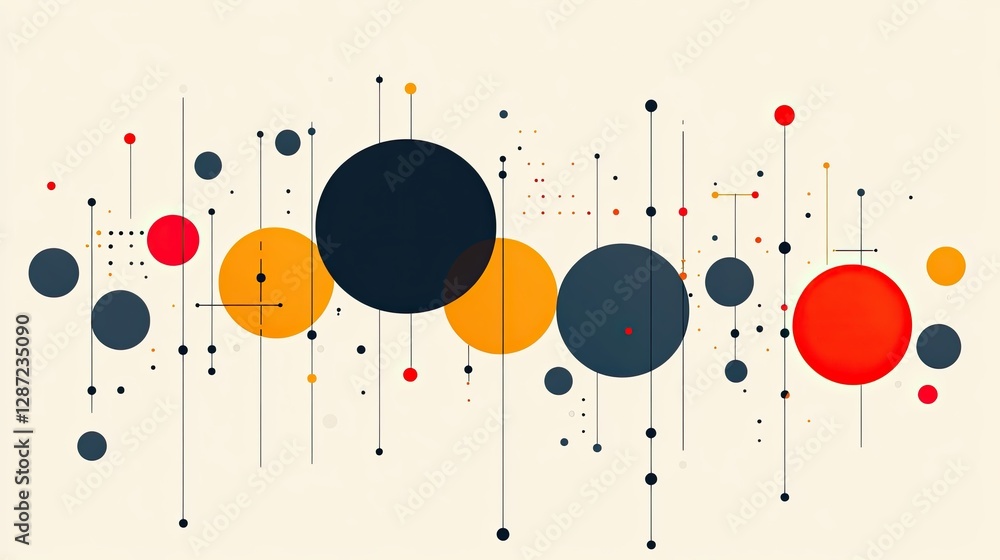 Poster colorful abstract design showing circles and straight lines on light background