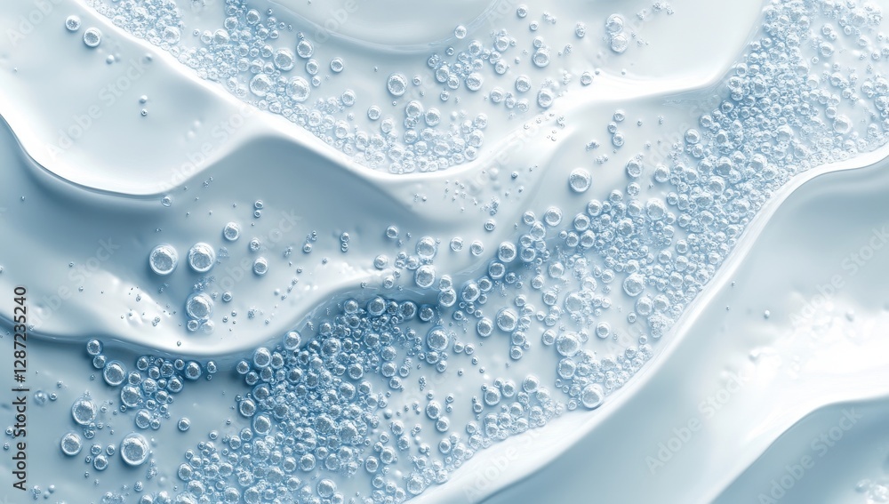 Poster smooth wave patterns with bubbles on light blue surface ideal for backgrounds, textures, and abstrac