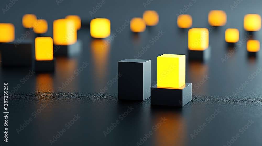 Poster illuminated cubes on a dark background creating a modern atmosphere