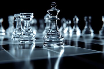 A close-up view of a chessboard, with clear strategic positioning, creating a focused game atmosphere