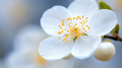 Blossoming White Flower Close-up, Springtime