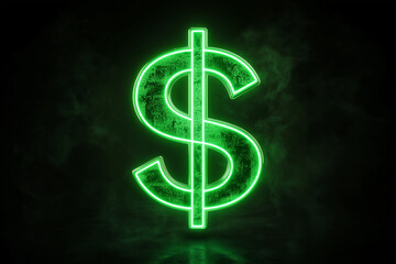 Obraz premium Glowing green neon sign of a dollar symbol, isolated on a black background