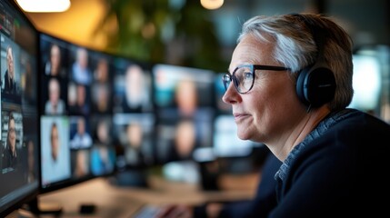 Leading a dynamic virtual team meeting with multiple screens and updates