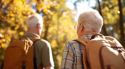 Fototapeta premium Elderly woman enjoying autumn stroll with caregiver in nursing home