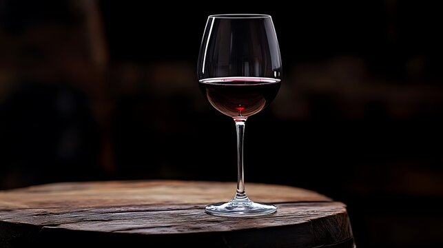 White Wine Glass on Dark Wooden Table with Reflection / 暗い木製テーブルの反射のある白ワイングラス