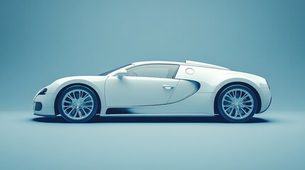 Fototapeta premium White sports car studio shot, side profile, blue backdrop, automotive ad