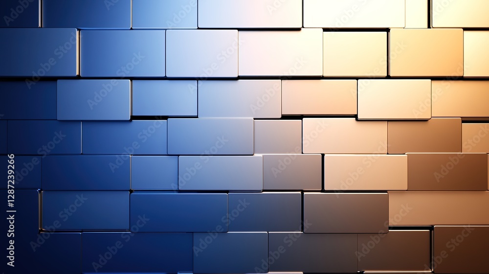 Poster abstract gradient wall of rectangular blocks in blue and gold tones