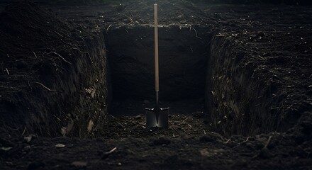 Deep pit with shovel - facing challenges - for dark themed designs