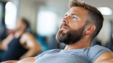 Muscular athlete performing intense sit-ups in a modern gym setting