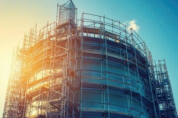 Detailed Picture of a View of Scaffolding for the Storage Tank Oil Construction