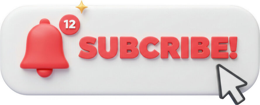 3D Render of Subscribe Button with Notification Bell and Cursor