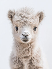 Obraz premium Cute standing baby dromedary camel isolated on a white background , animal.