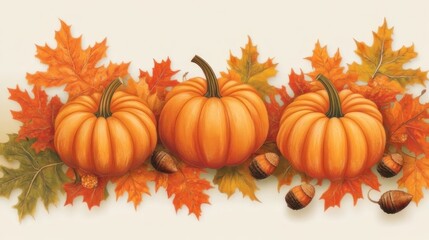 Autumn Pumpkins and Leaves