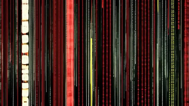Abstract Digital Matrix Background with Red and Green Binary Code Rain Animation and Glitch Effect, Technology and Futuristic Concept