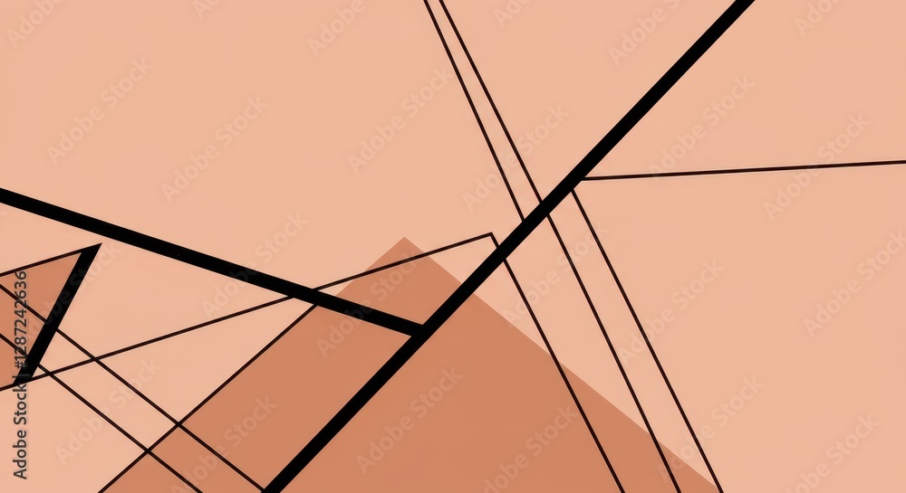 Poster geometric lines and shapes on a minimalist beige background with abstract shadows